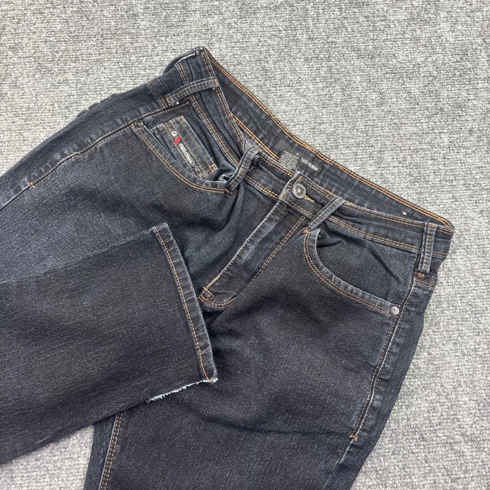 Fried Denim Slim Jeans 34x30 Black Dark‎ Wash Contrast Stitch Mens